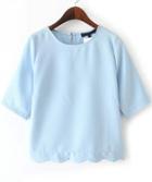 Romwe Scalloped Crop Blue T-shirt