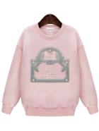 Romwe Letter Embroidered Loose Pink Sweatshirt