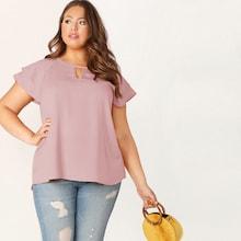 Romwe Plus Keyhole Front Layered Raglan Sleeve Top
