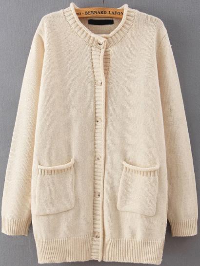 Romwe With Pockets Buttons Apricot Cardigan
