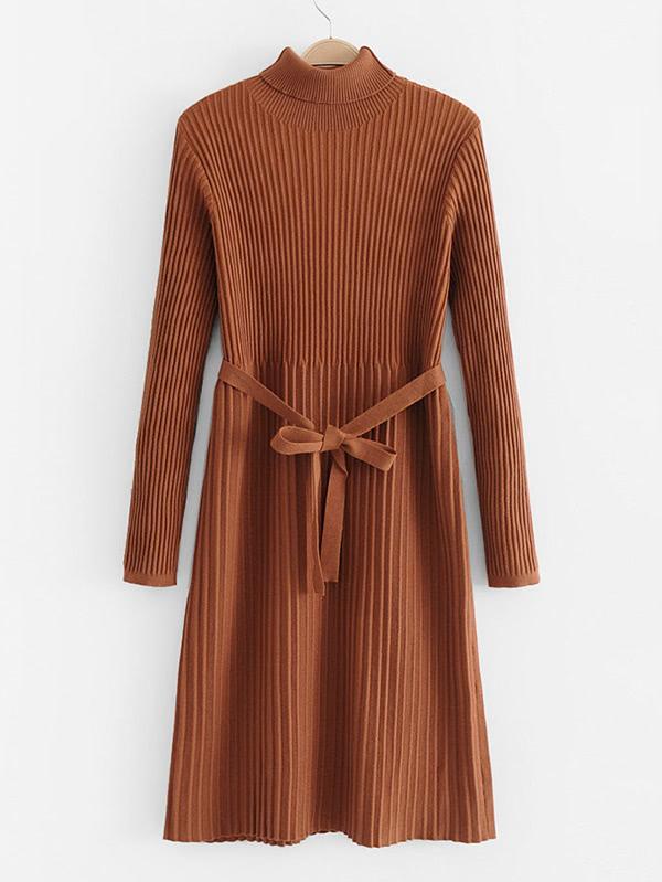 Romwe Self Tie Pleated Knit Dress