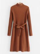 Romwe Self Tie Pleated Knit Dress