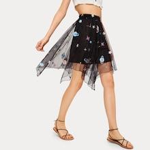 Romwe Galaxy Embroidered Tulle Skirt