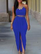 Romwe Blue Crop Cami Top With Draped Skirt