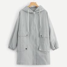 Romwe Drawstring Zip Up Hooded Outerwear