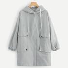 Romwe Drawstring Zip Up Hooded Outerwear