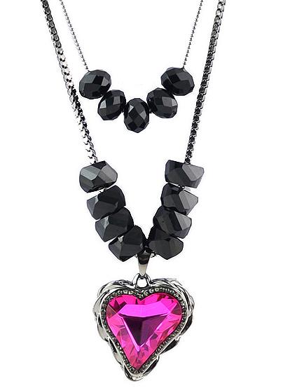 Romwe Red Heart Gemstone Silver Double Necklace