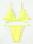 Romwe Ruched Detail Triangle Bikini Set