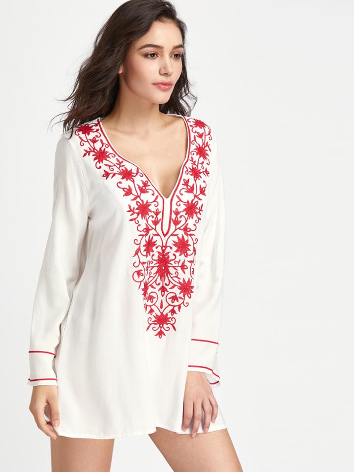 Romwe Embroidered V Neckline Cover Up