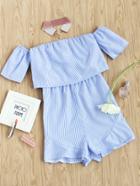 Romwe Off Shoulder Pinstripe Layered Romper