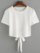 Romwe White Tie Back Crop T-shirt