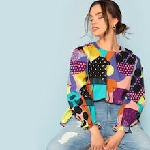 Romwe Plus Mixed Print Tunic Top