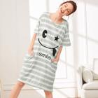 Romwe Smile Print Striped Night Dress