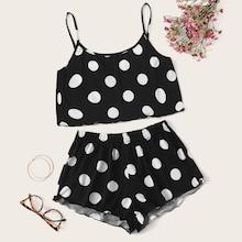 Romwe Polka Dot Cami Pj Set