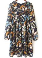Romwe Butterfly Print Pleated Dress