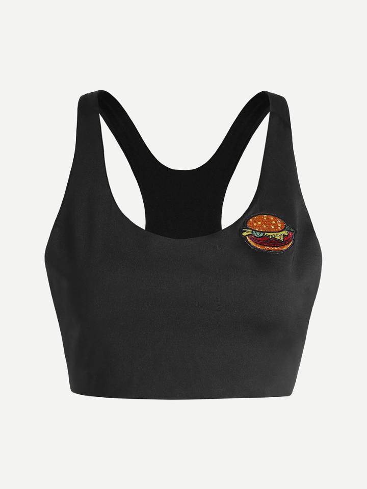 Romwe Hamburgers Patch Open Back Crop Tank Top