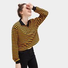 Romwe Button Detail Striped Sweatshirt