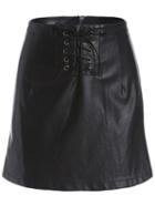 Romwe Lace Up Zipper A-line Skirt