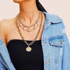 Romwe Coin & Shell Pendant Layered Chain Necklace 1pc