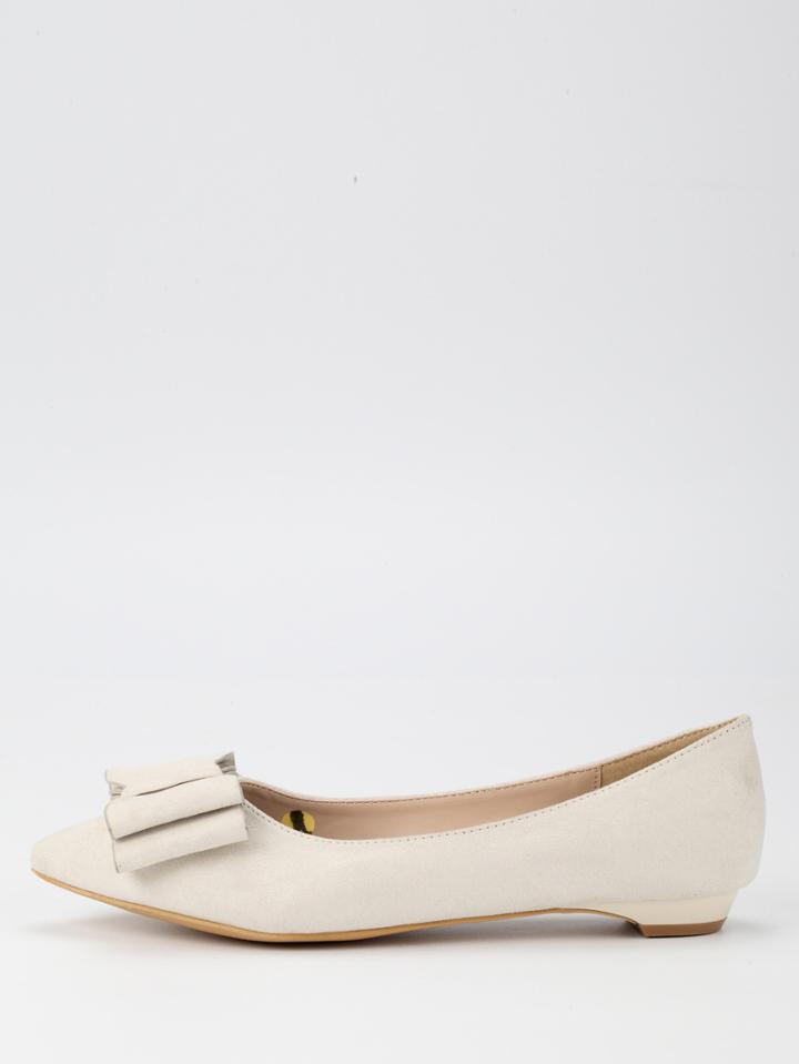 Romwe Bow Tie Pointed Toe Flats - Beige