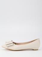 Romwe Bow Tie Pointed Toe Flats - Beige