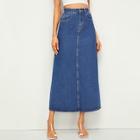 Romwe 5-pocket Longline Straight Denim Skirt
