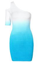 Romwe One-shoulder Bandage Blue Ombre Dress