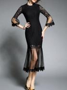 Romwe Black Sheer Gauze Lace Combo Dress