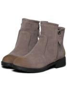 Romwe Grey Round Toe Side Zipper Flat Boots