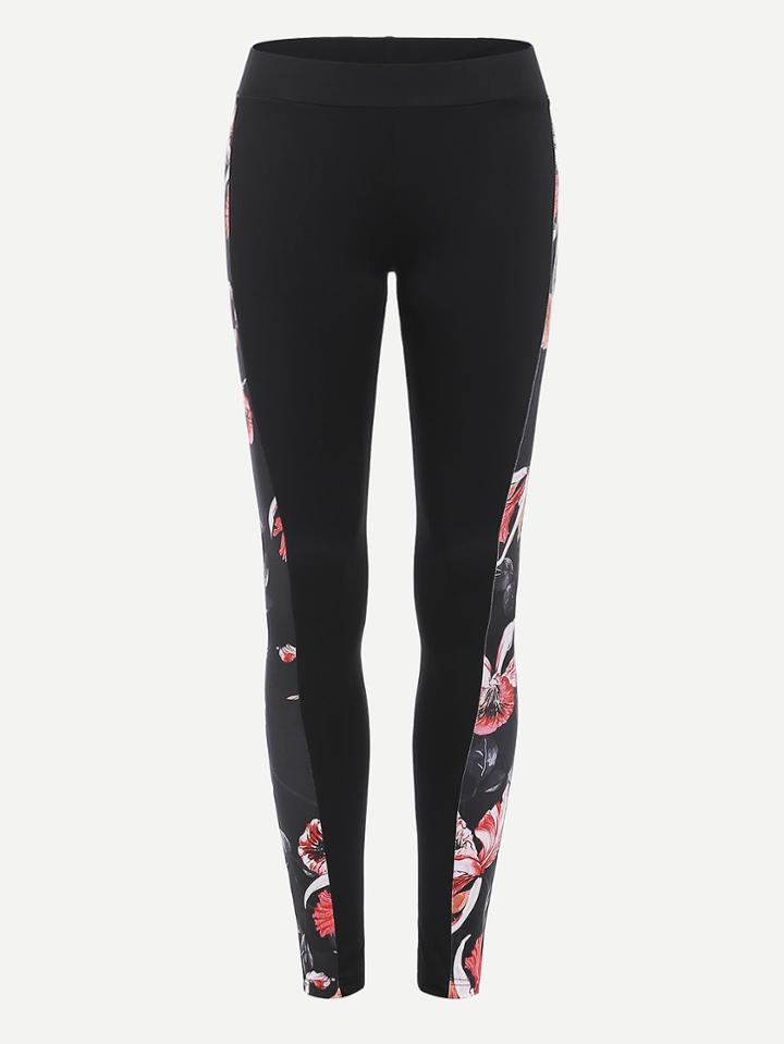 Romwe Floral Print Side Leggings