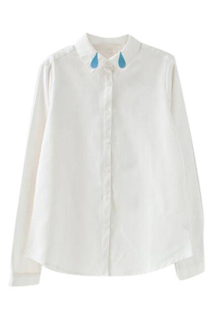 Romwe Raindrop Embroidered Sheer White Shirt