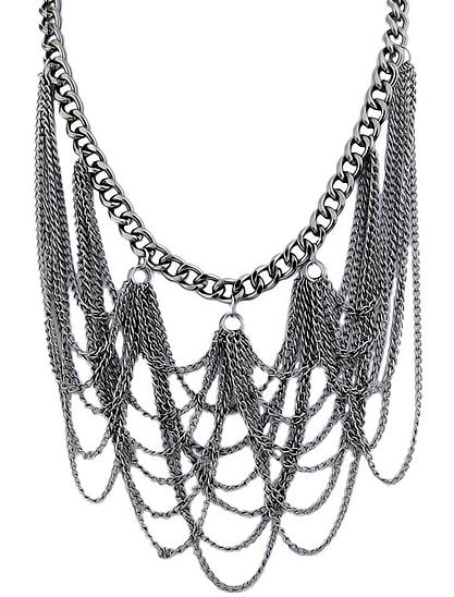 Romwe Silver Chain Tassel Necklace