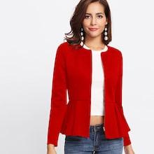 Romwe Zip Up Box Pleated Peplum Jacket