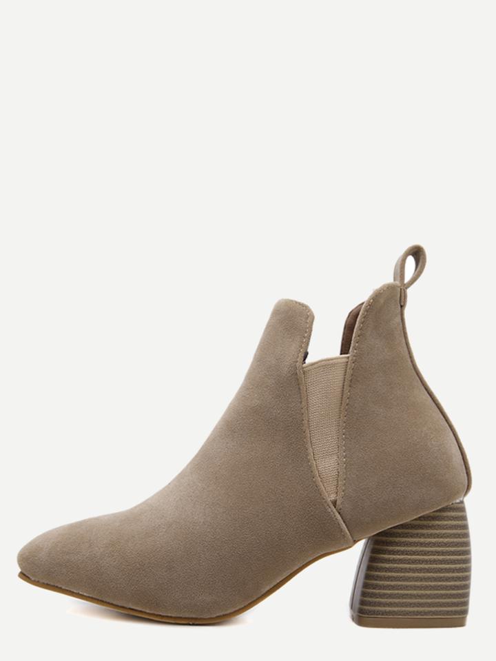 Romwe Khaki Faux Suede Elastic Cork Heel Ankle Boots