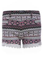 Romwe Lace Hem Geometric Print Blue Shorts