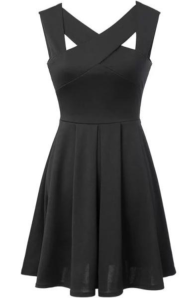 Romwe Criss Cross Open Back Flare Black Dress