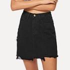 Romwe Pocket Patched Raw Hem Skirt