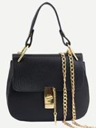 Romwe Faux Leather Handle Saddle Bag With Chain - Black
