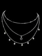 Romwe Silver Pearl Rhinestone Multi-layered Clavicle Necklace