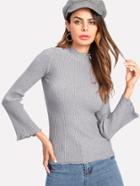Romwe High Neck Frill Trim Ribbed Sweater