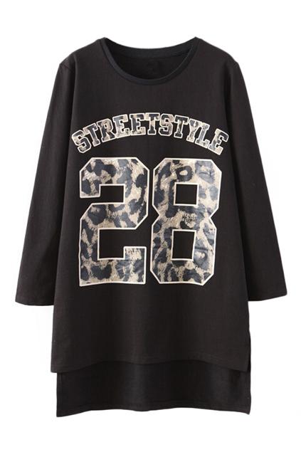 Romwe Letter Print Asymmetric Black Casual Sweatshirt
