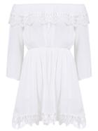 Romwe Off The Shoulder Lace Crochet White Dress