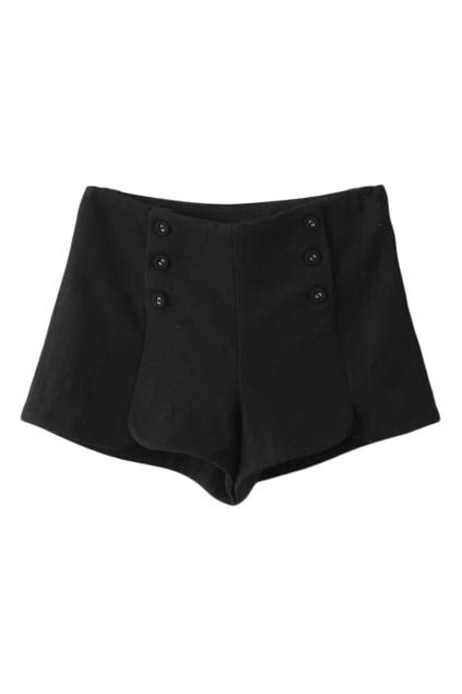 Romwe Buttoned Split Sheer Black Shorts