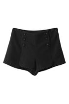 Romwe Buttoned Split Sheer Black Shorts