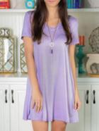 Romwe V Neck Swing Dress - Light Purple