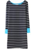 Romwe Striped Contrast Blue Cuff Black Dress