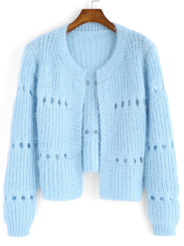 Romwe Long Sleeve Hollow Blue Coat