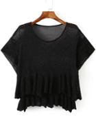 Romwe Bell Sleeve Peplum Hem Black Sweater