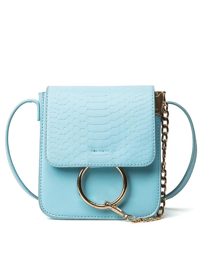 Romwe Crocodile Embossed Ring Chain Bag - Blue