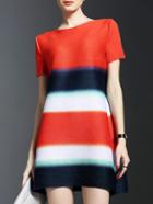 Romwe Orange Color Block Pleated Elastic Dress